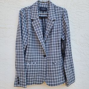 Liverpool Plaid Blazer One Button LA Sophisticated Black White Size M NEW
